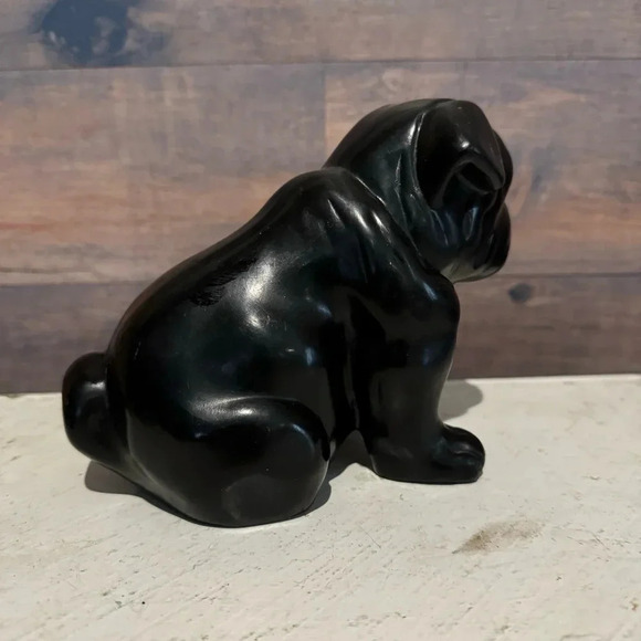 Heavy Black Carved Bulldog Sculpture Stone/Wood Pug Dog Statue 4 Pounds - Picture 4 of 6